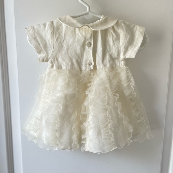 Vintage Infant Linen and Organza Occasion Dress - Picture 3 of 5